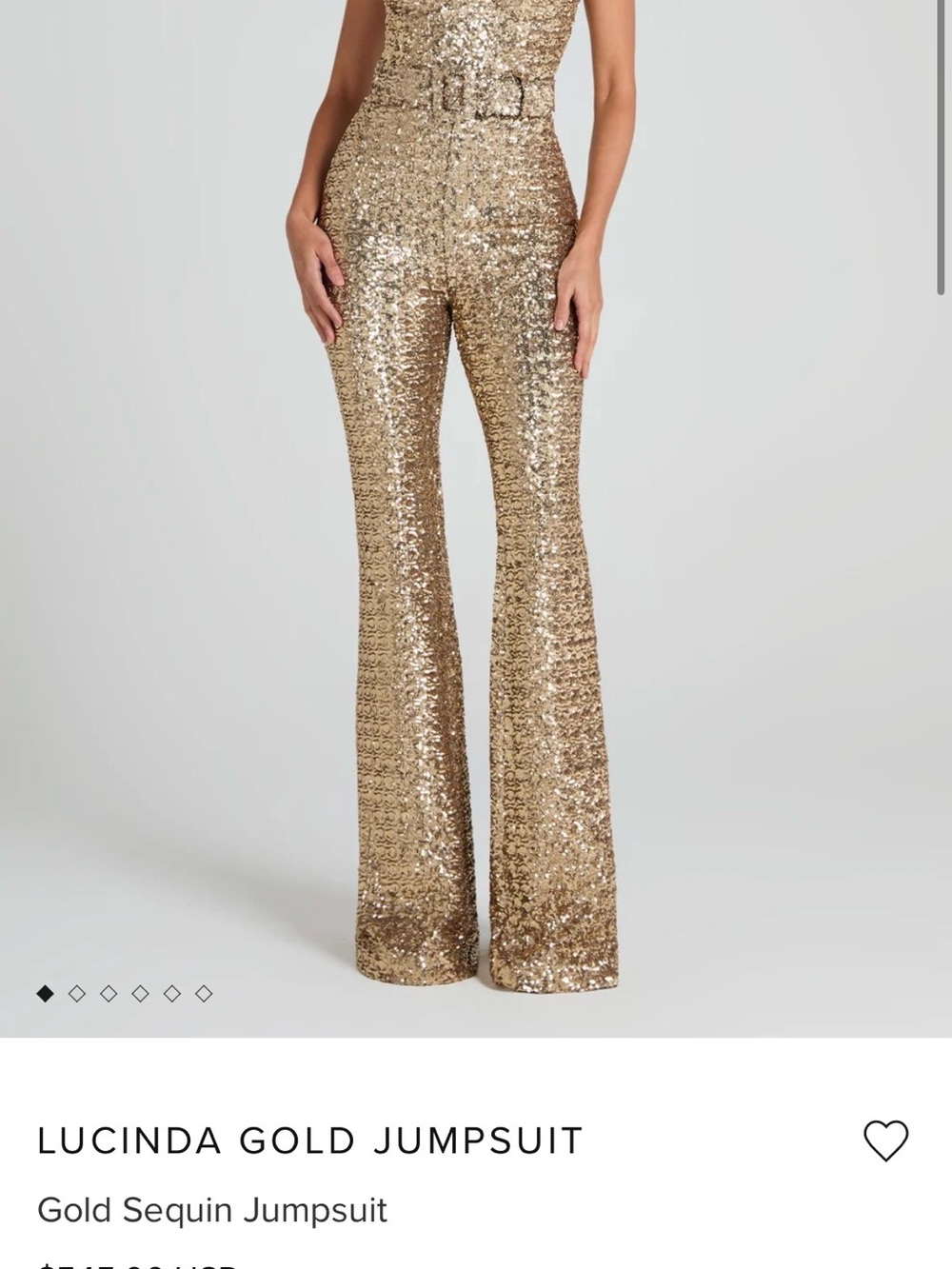 NADINE MERABI | Lucinda Gold Sequin Flared Jumpsuit | US 10
